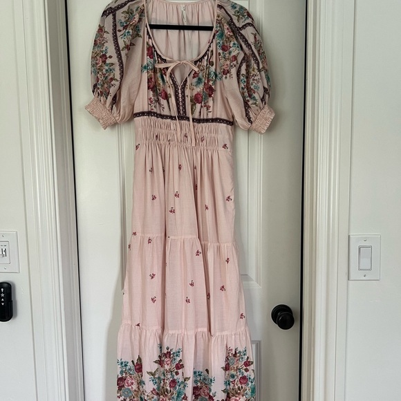 Anthropologie Dresses & Skirts - Anthropologie Pink Floral Puff-Sleeve Maxi Dress